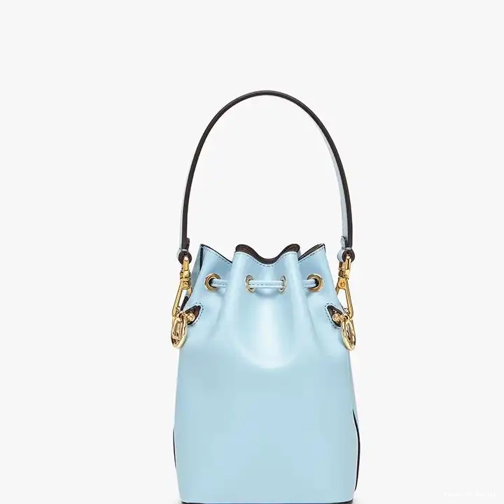 Vintage HOT Tresor Mini Mon Leather Blue ROMA In Fendi Sky Bucket Logo Calf Bag 0519